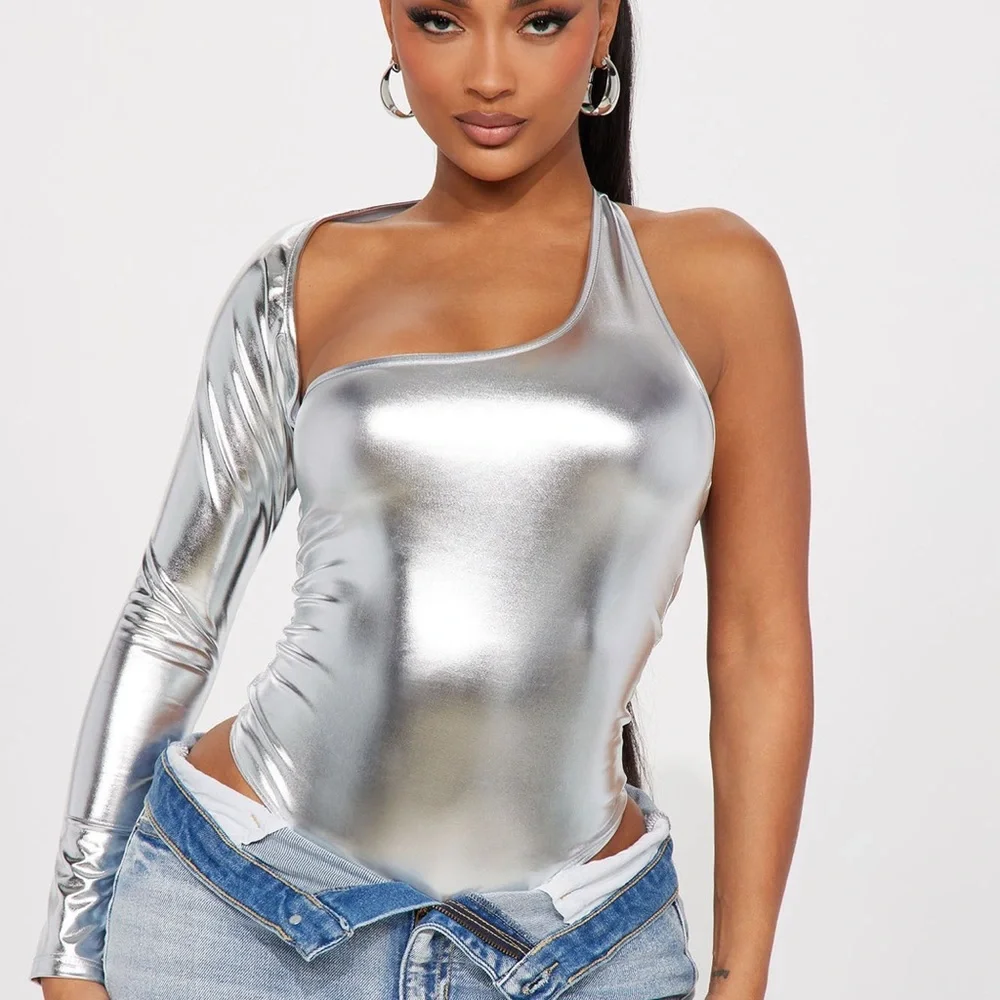Your Addiction Metallic Bodysuit - Silver - Picture 3 of 6